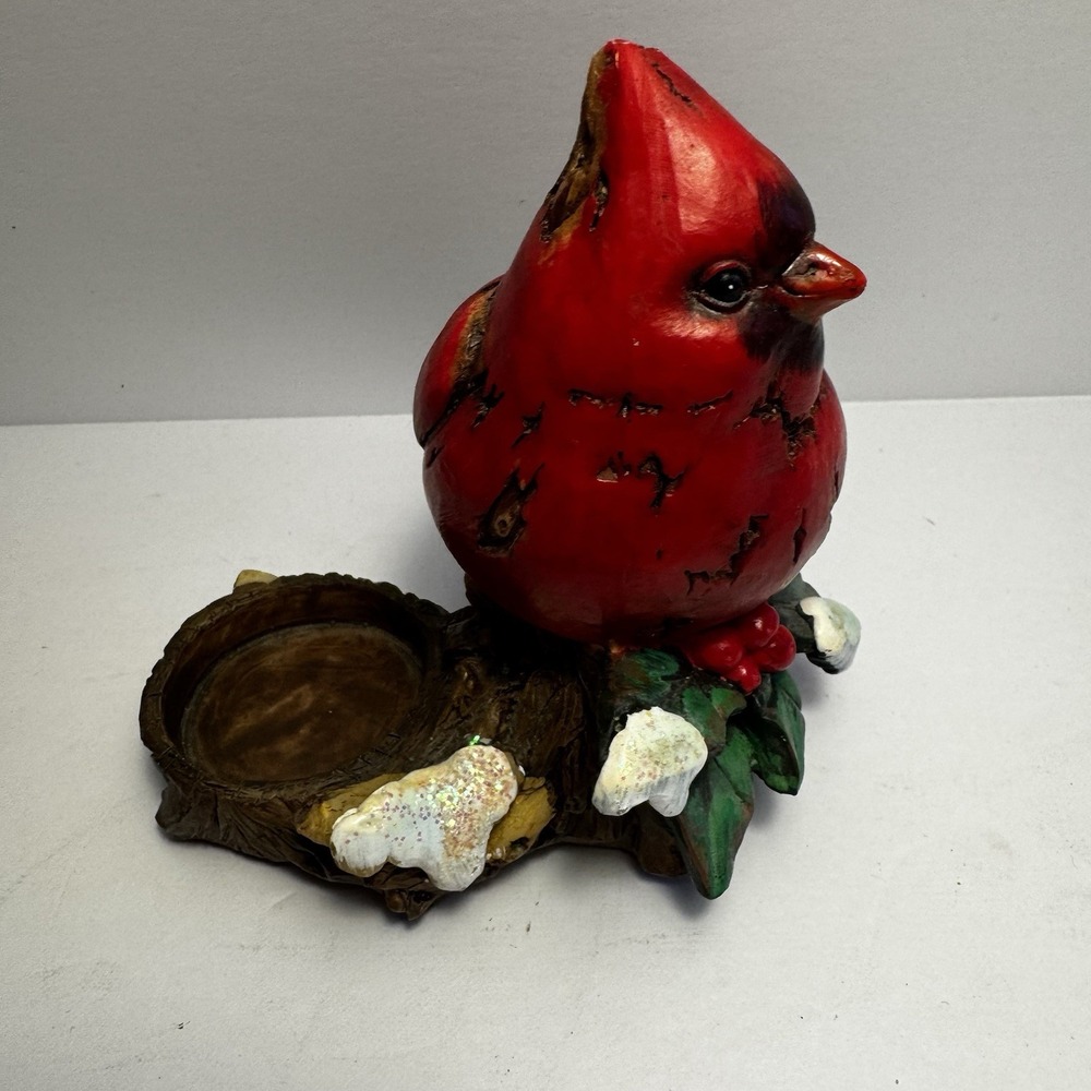 Tii Collections Handcrafted Resin Cardinal On A Branch Votive Candle Holder